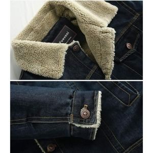 HOW'ON Men's Plus Cotton Warm Fur Collar Sherpa Lined Denim Jacket Button Down